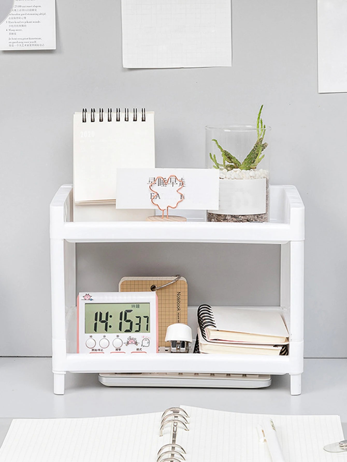 Double-Layer Desktop Storage Rack – White Rectangular Organizer for Office, Desk & Cosmetics - Harotix