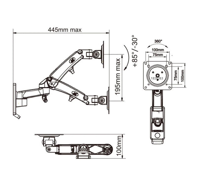 North Bayou NB F150 Gas Spring Monitor & TV Wall Mount Arm (17–35 Inch, 3–12kg Load) - Harotix