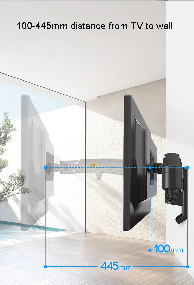 North Bayou NB F150 Gas Spring Monitor & TV Wall Mount Arm (17–35 Inch, 3–12kg Load) - Harotix