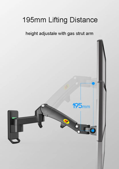 North Bayou NB F150 Gas Spring Monitor & TV Wall Mount Arm (17–35 Inch, 3–12kg Load) - Harotix