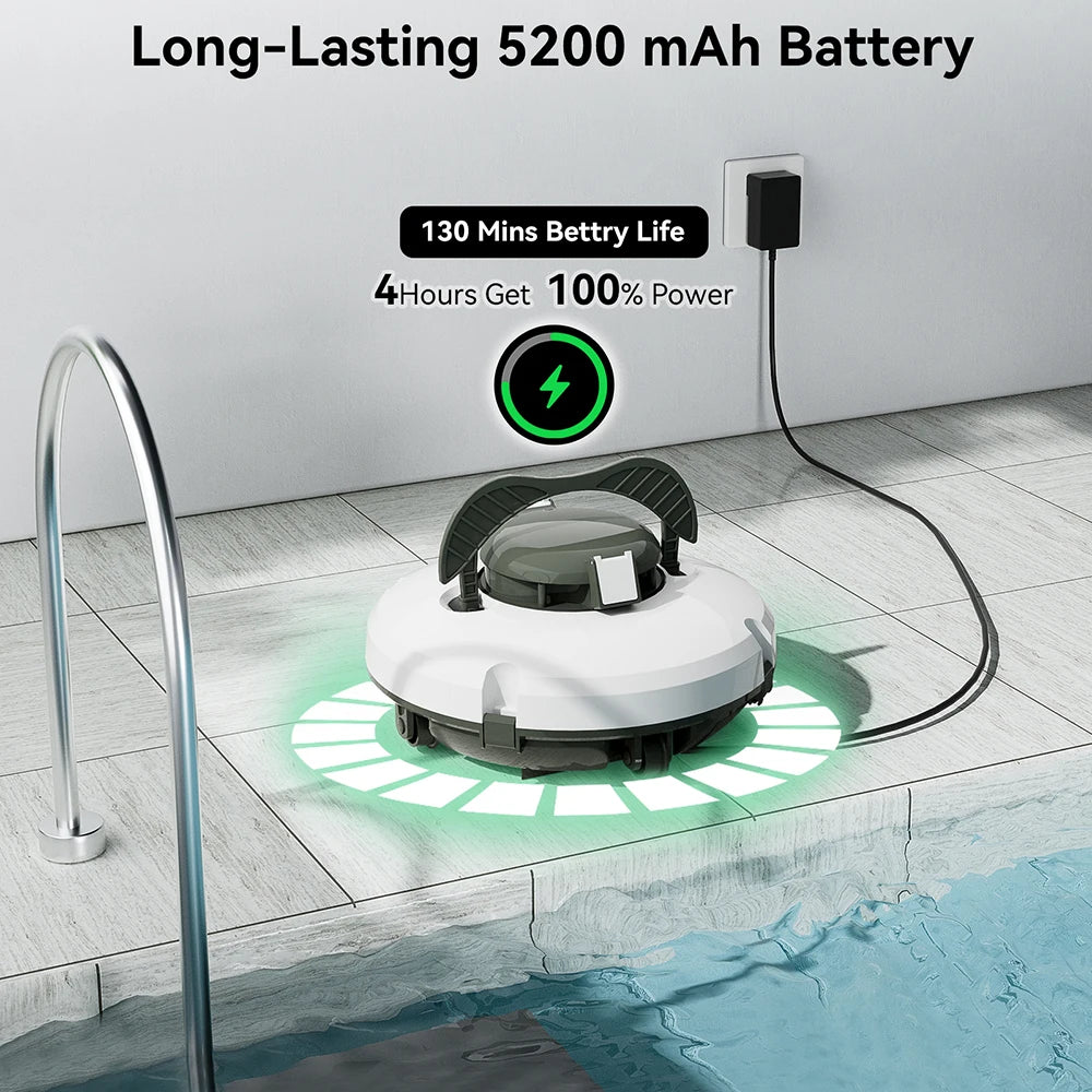 Redkey S100 Cordless Robotic Pool Cleaner – IPX8 Waterproof, 5200mAh, 130 Mins Runtime - Harotix