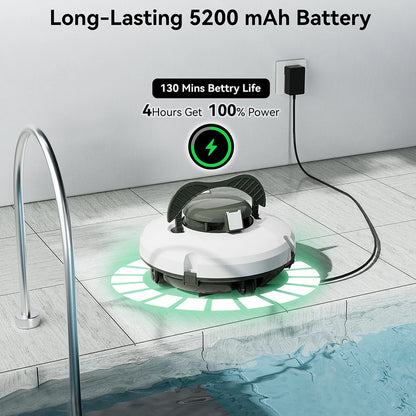 Redkey S100 Cordless Robotic Pool Cleaner – IPX8 Waterproof, 5200mAh, 130 Mins Runtime - Harotix