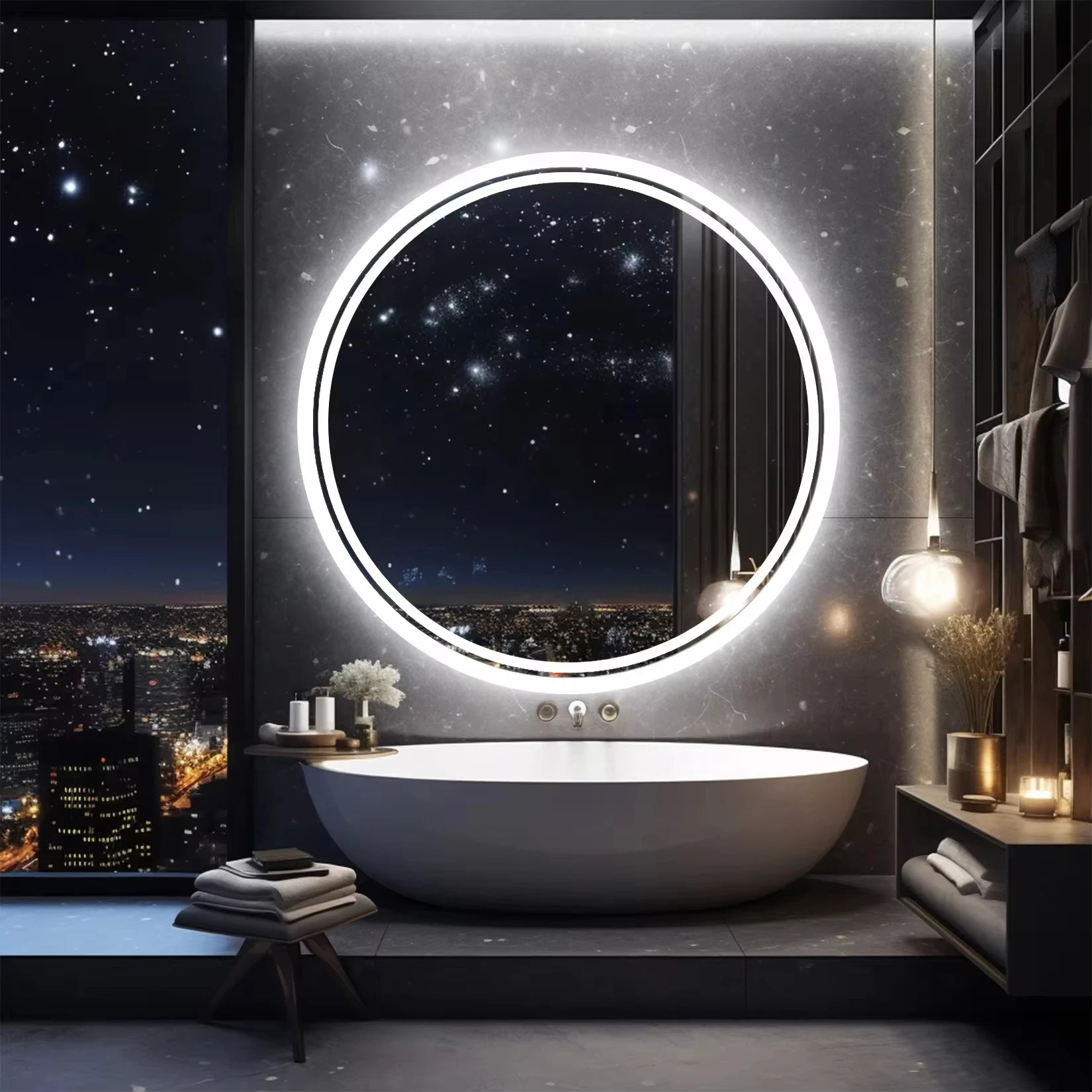 LED HD Smart Bathroom Mirror with Circle Backlit Lights – Wall Mounted Illuminated Mirror - Harotix
