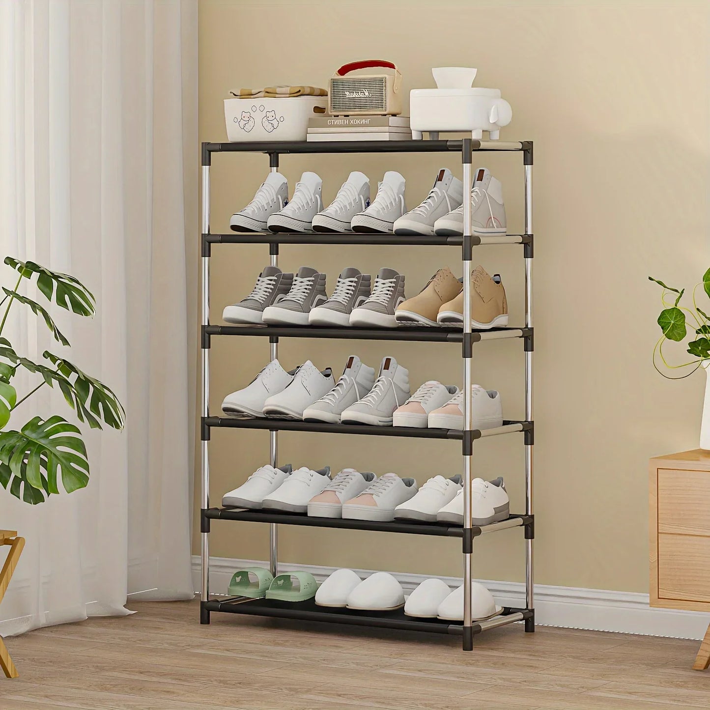 6/7 Tier Stackable Wardrobe Shoe Rack – Space-Saving Shoe Storage Organizer, Black - Harotix