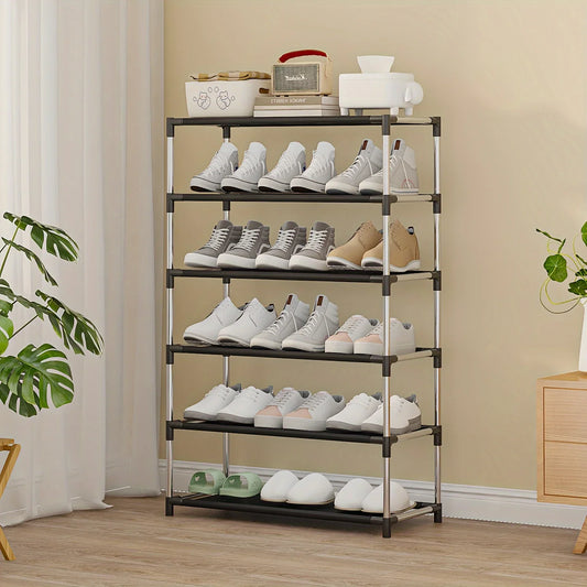 6/7 Tier Stackable Wardrobe Shoe Rack – Space-Saving Shoe Storage Organizer, Black - Harotix