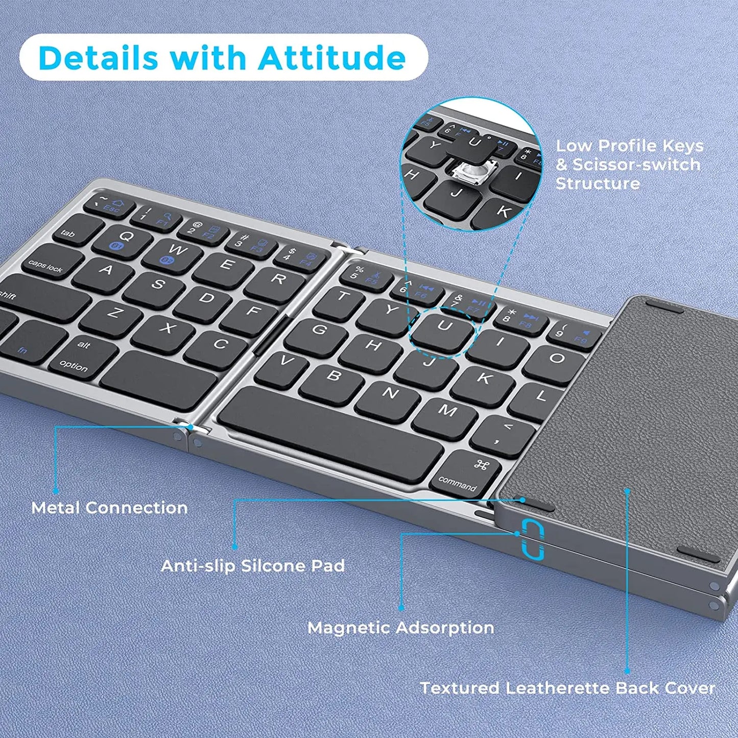 Dual Bluetooth 5.1 Foldable Mini Keyboard with Touchpad - Harotix
