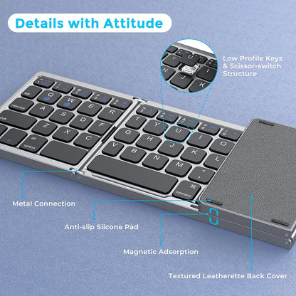 Dual Bluetooth 5.1 Foldable Mini Keyboard with Touchpad - Harotix