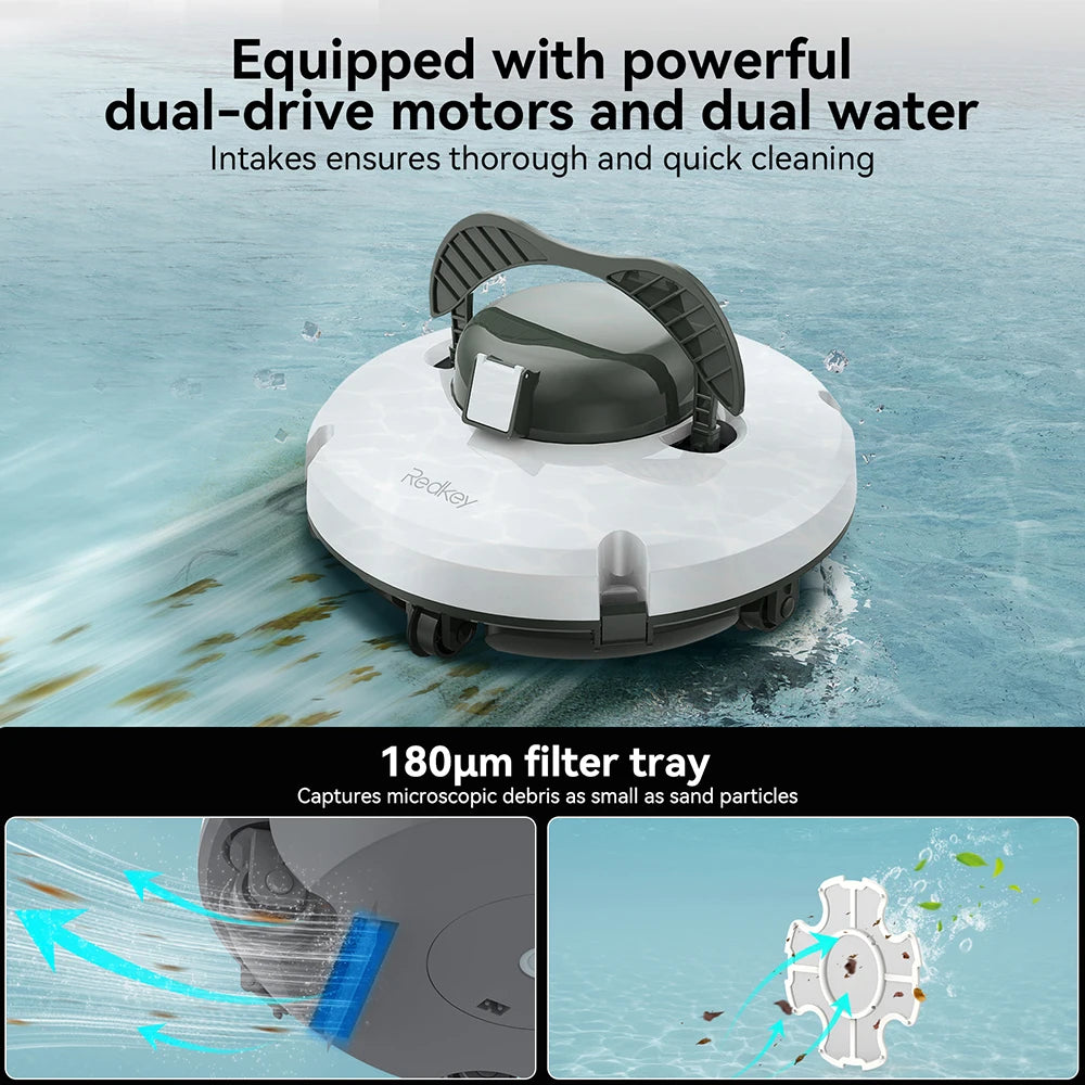 Redkey S100 Cordless Robotic Pool Cleaner – IPX8 Waterproof, 5200mAh, 130 Mins Runtime - Harotix