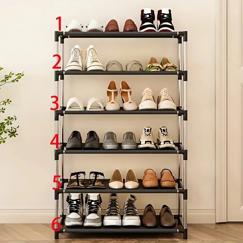 6/7 Tier Stackable Wardrobe Shoe Rack – Space-Saving Shoe Storage Organizer, Black - Harotix