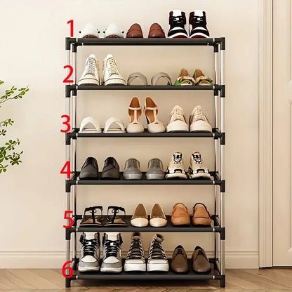 6/7 Tier Stackable Wardrobe Shoe Rack – Space-Saving Shoe Storage Organizer, Black - Harotix