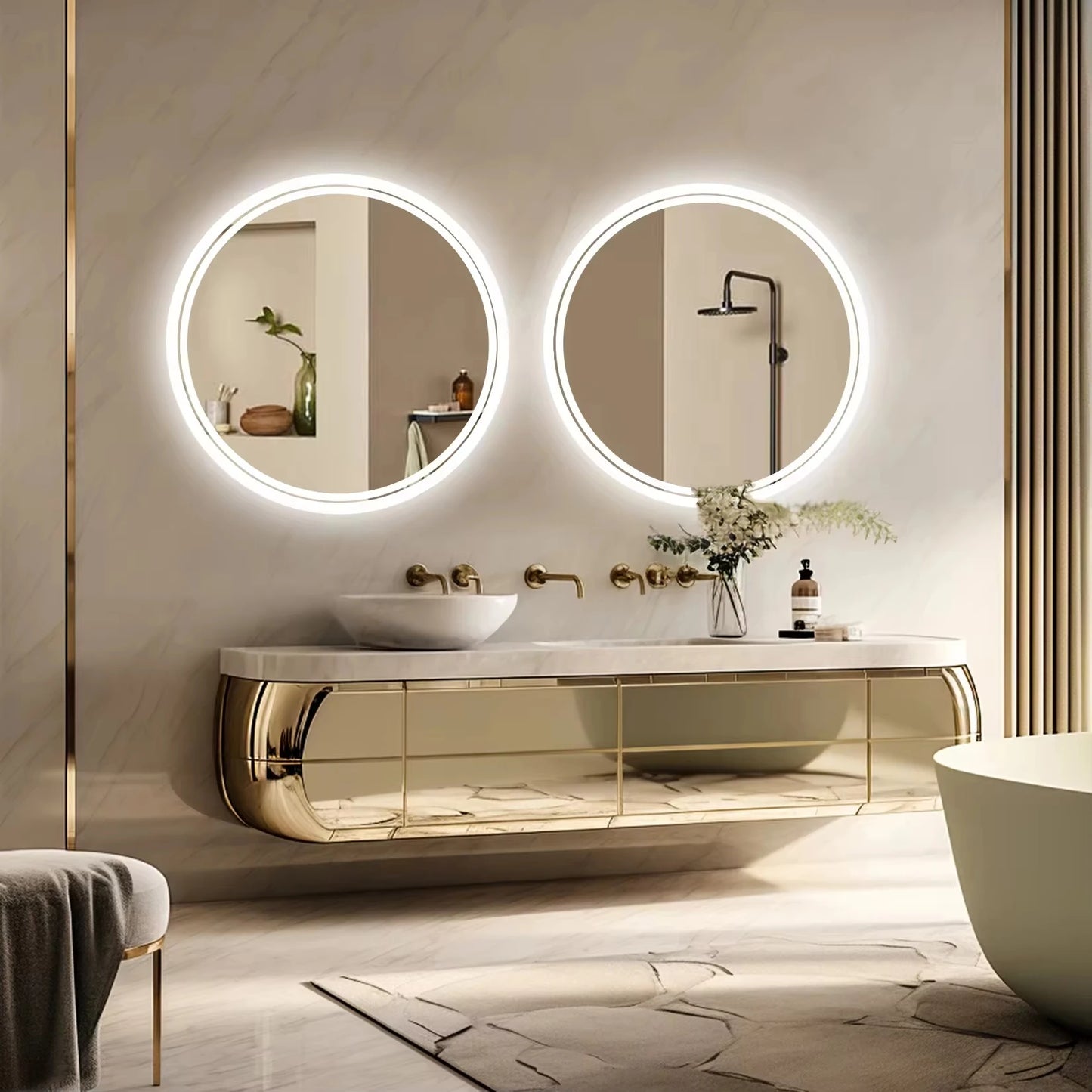 LED HD Smart Bathroom Mirror with Circle Backlit Lights – Wall Mounted Illuminated Mirror - Harotix