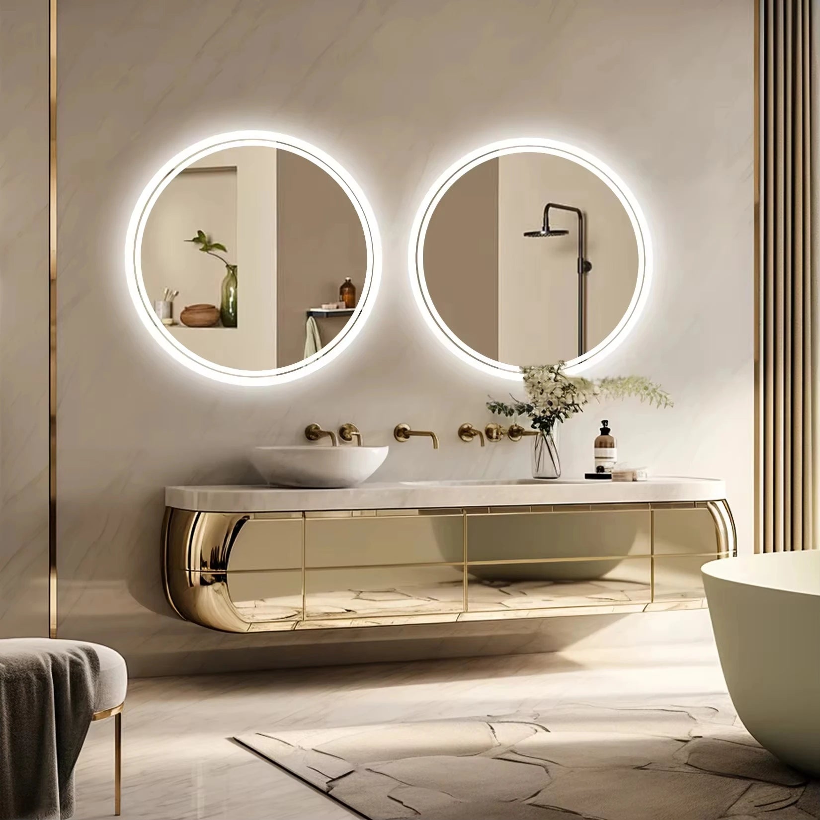 LED HD Smart Bathroom Mirror with Circle Backlit Lights – Wall Mounted Illuminated Mirror - Harotix