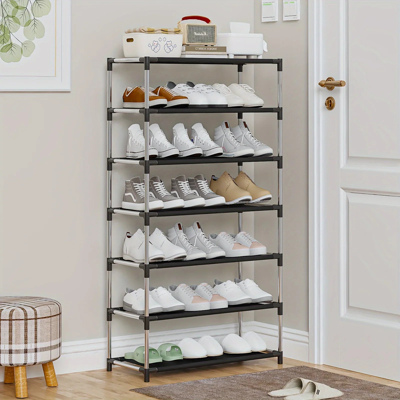 6/7 Tier Stackable Wardrobe Shoe Rack – Space-Saving Shoe Storage Organizer, Black - Harotix