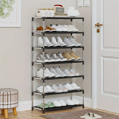 6/7 Tier Stackable Wardrobe Shoe Rack – Space-Saving Shoe Storage Organizer, Black - Harotix