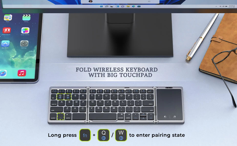 Dual Bluetooth 5.1 Foldable Mini Keyboard with Touchpad - Harotix