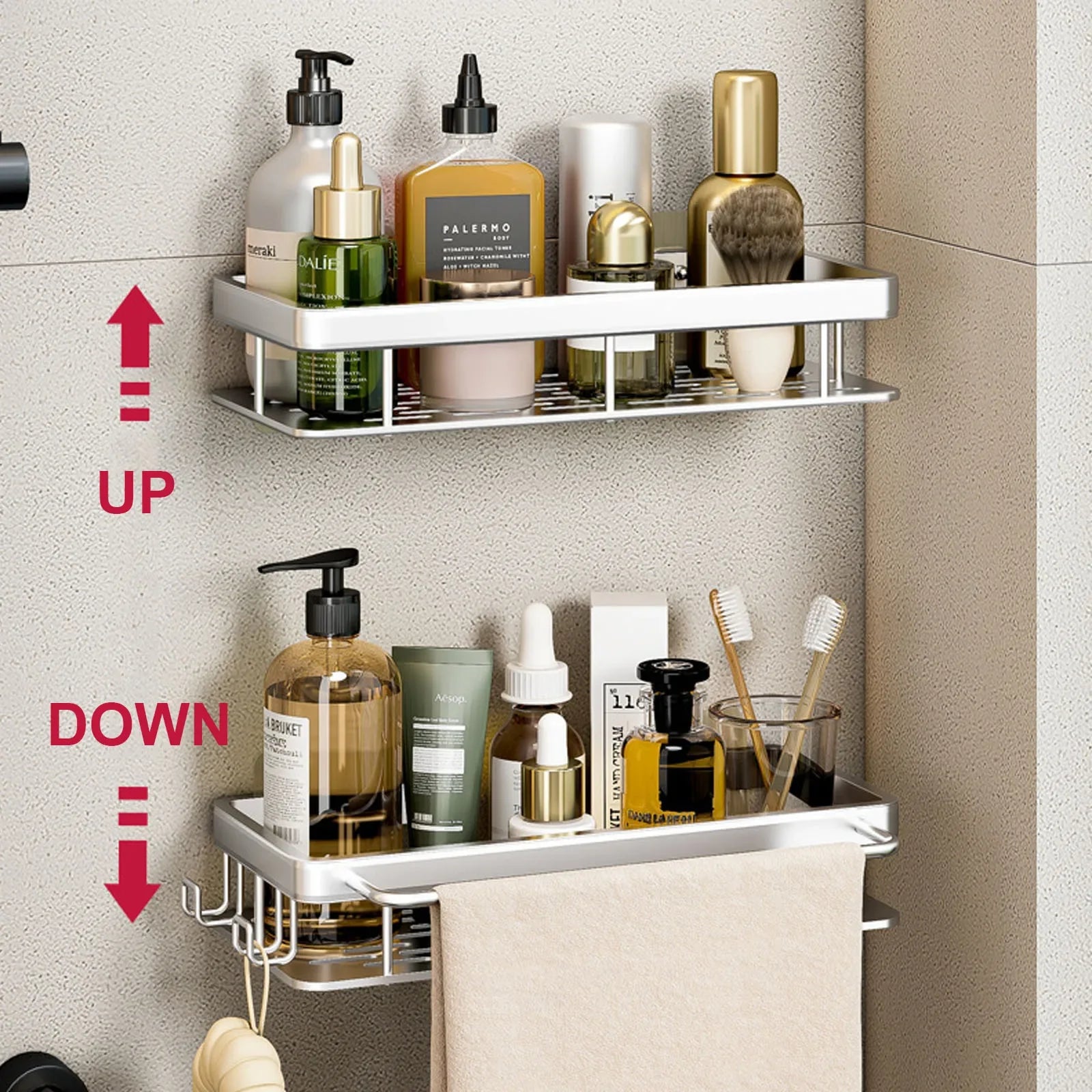 Bathroom Shelf – No Drill Wall Mounted Shower Corner Rack, Aluminum Storage Organizer - Harotix