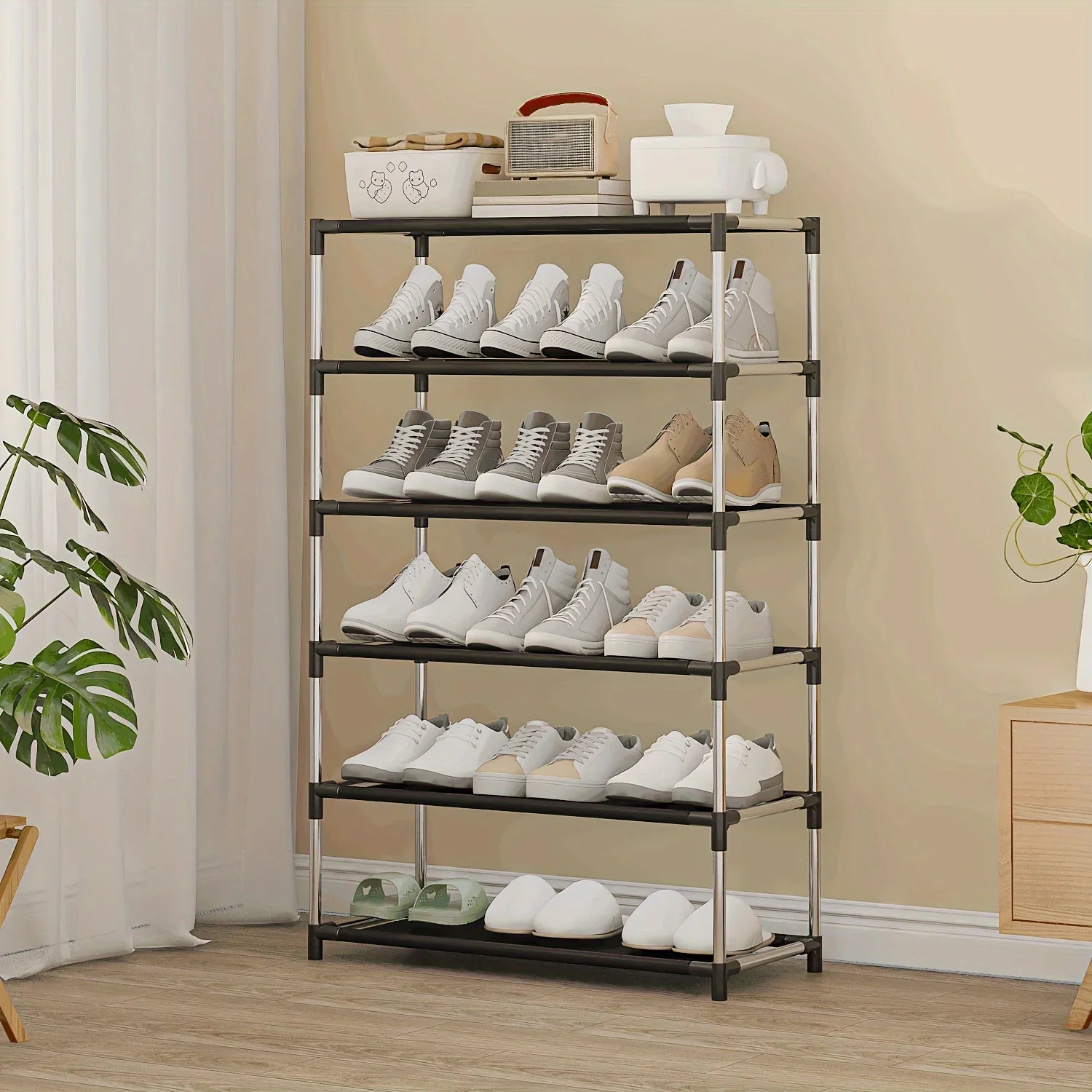 6/7 Tier Stackable Wardrobe Shoe Rack – Space-Saving Shoe Storage Organizer, Black - Harotix