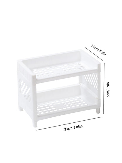 Double-Layer Desktop Storage Rack – White Rectangular Organizer for Office, Desk & Cosmetics - Harotix