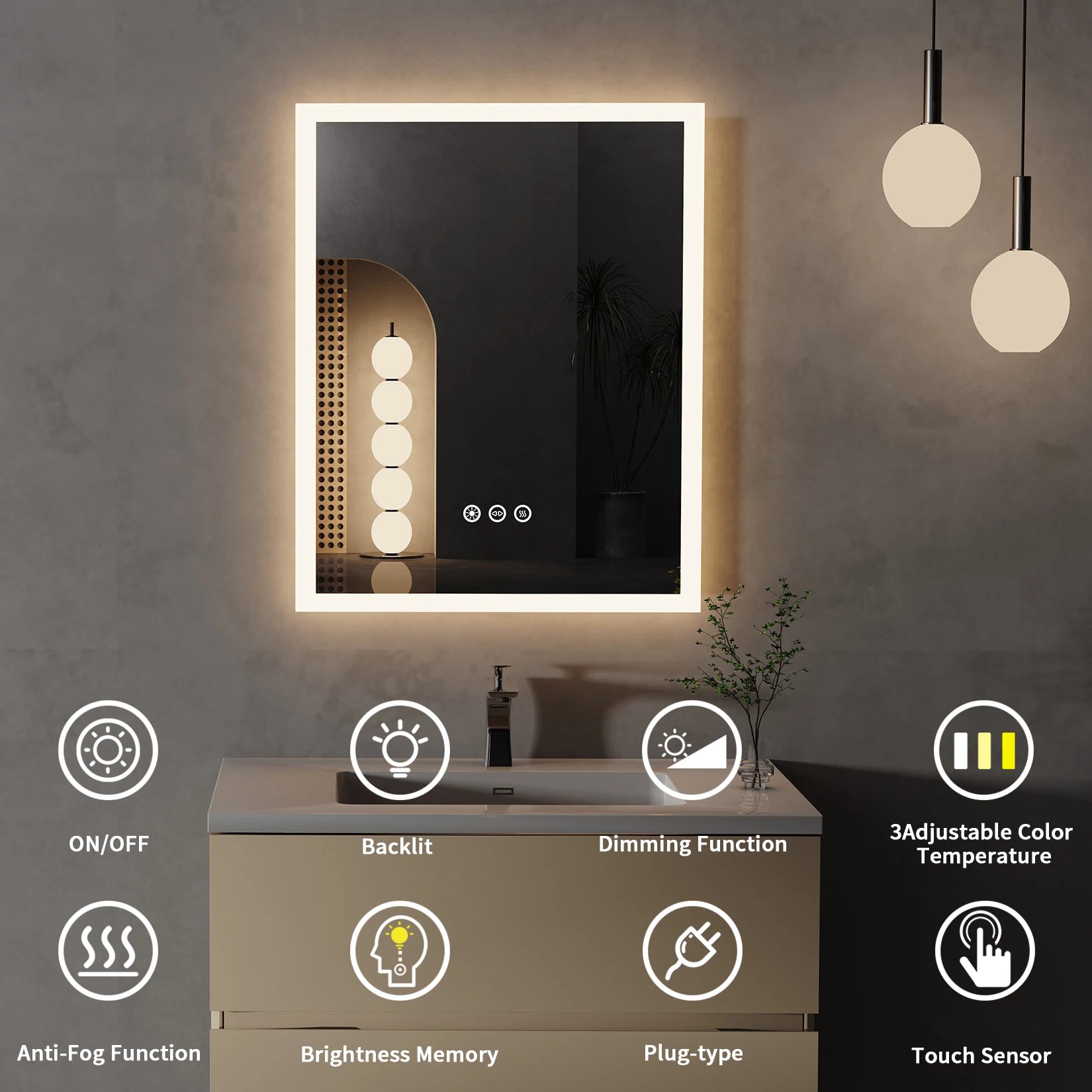 16x20 Inch LED Lighted Bathroom Mirror – Wall Mounted Vanity Mirror with Anti-Fog & Touch Control - Harotix