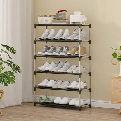 6/7 Tier Stackable Wardrobe Shoe Rack – Space-Saving Shoe Storage Organizer, Black - Harotix