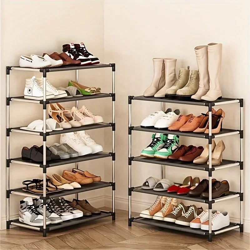 6/7 Tier Stackable Wardrobe Shoe Rack – Space-Saving Shoe Storage Organizer, Black - Harotix