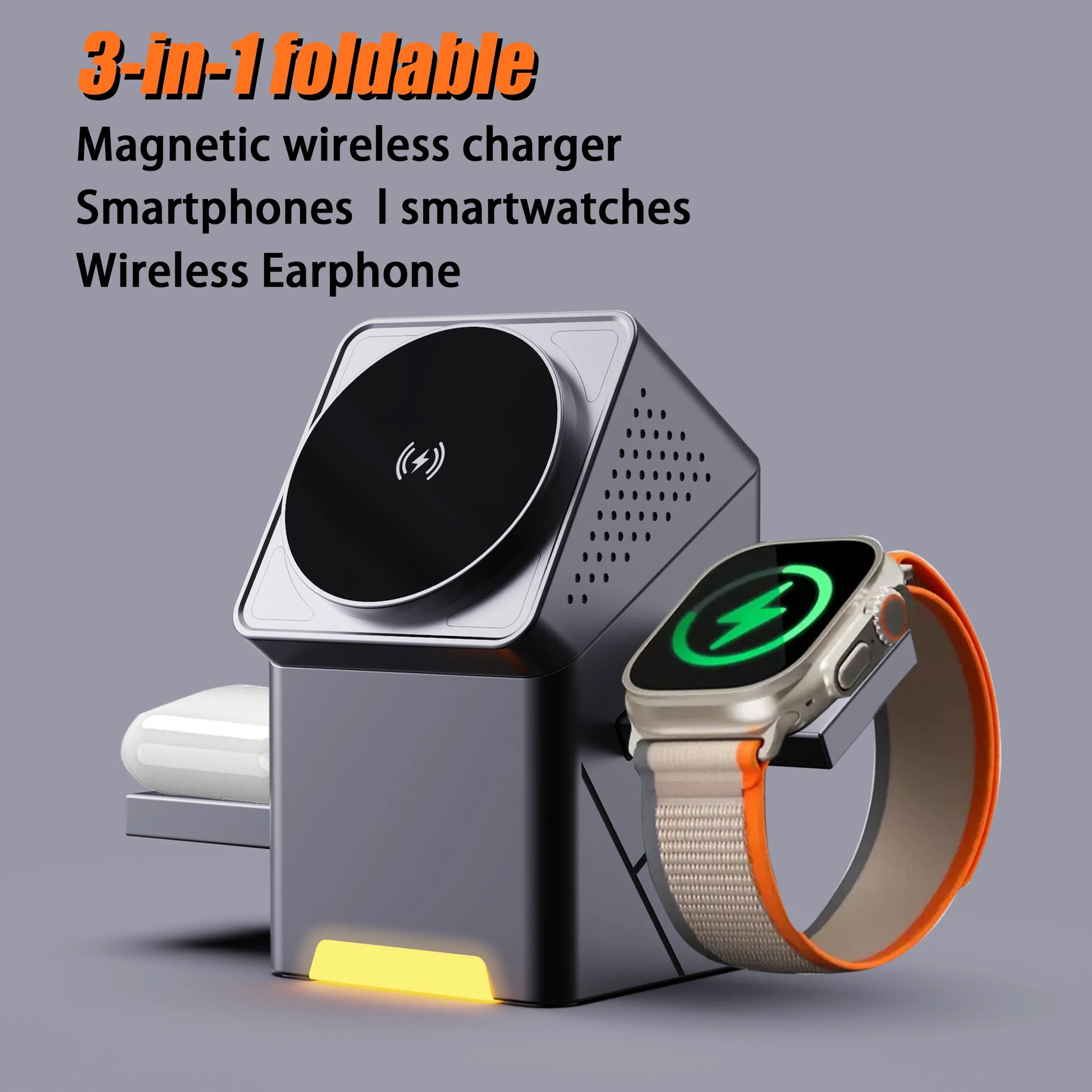 3-in-1 Magnetic Wireless Charger Stand – Fast Charging Dock - Harotix