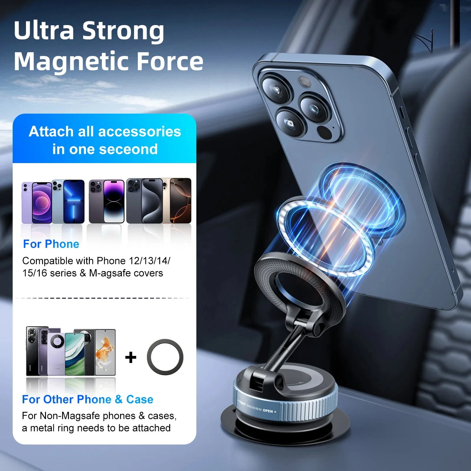 360° Car Magnetic Phone Holder – Strong Suction Cup & Navigation Mount - Harotix