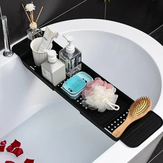 Bamboo Bathtub Tray – Extendable Shower Caddy & Organizer - Harotix