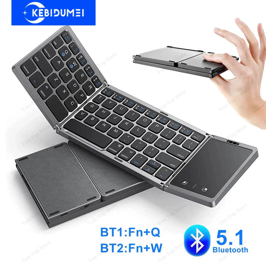 Dual Bluetooth 5.1 Foldable Mini Keyboard with Touchpad - Harotix