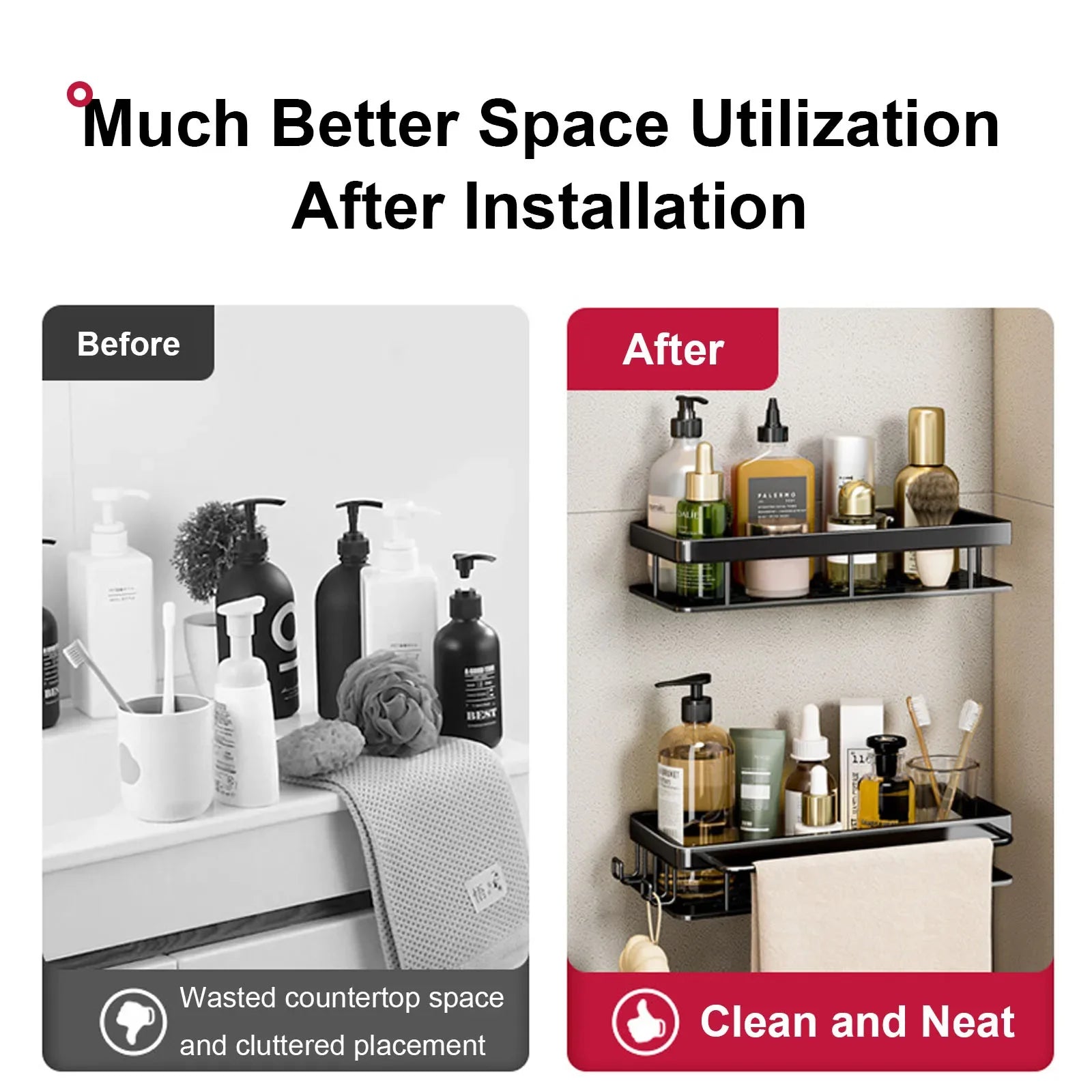 Bathroom Shelf – No Drill Wall Mounted Shower Corner Rack, Aluminum Storage Organizer - Harotix