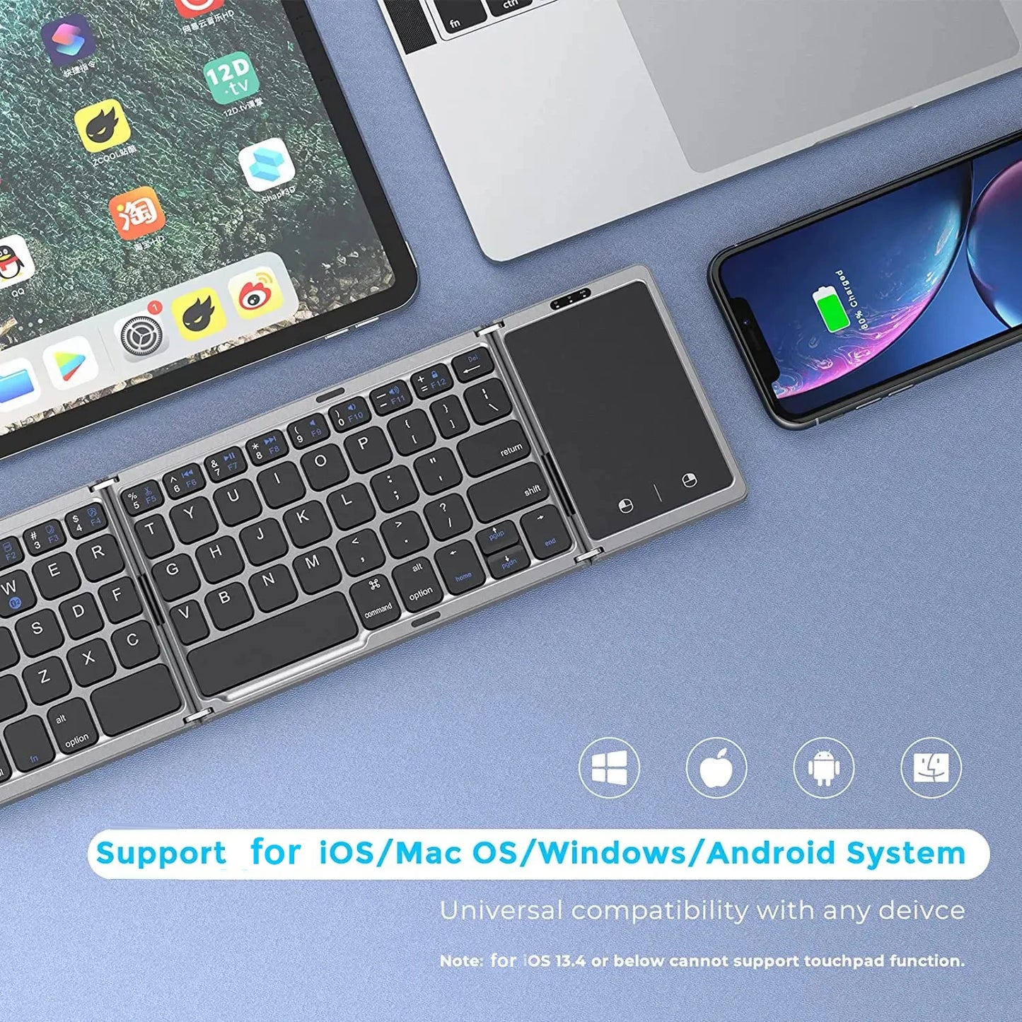 Dual Bluetooth 5.1 Foldable Mini Keyboard with Touchpad - Harotix
