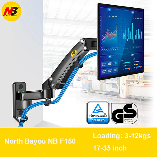 North Bayou NB F150 Gas Spring Monitor & TV Wall Mount Arm (17–35 Inch, 3–12kg Load) - Harotix