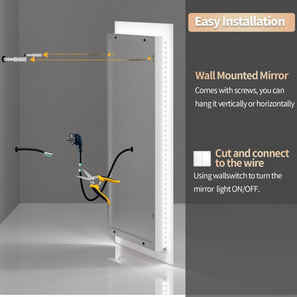 16x20 Inch LED Lighted Bathroom Mirror – Wall Mounted Vanity Mirror with Anti-Fog & Touch Control - Harotix