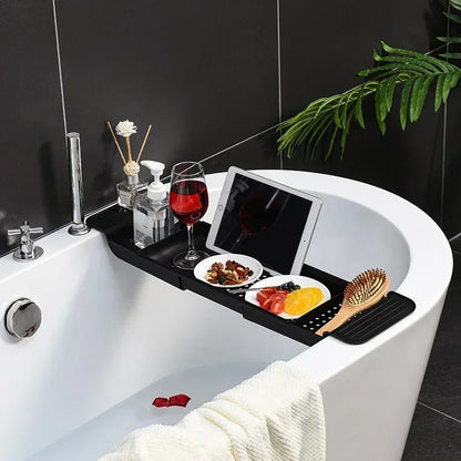 Bamboo Bathtub Tray – Extendable Shower Caddy & Organizer - Harotix