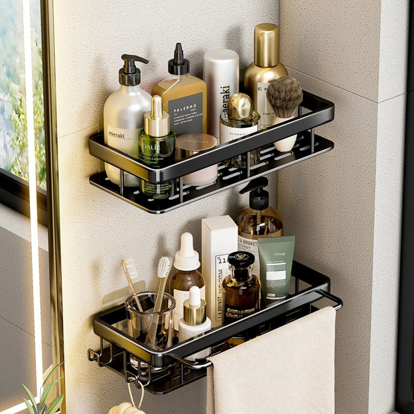 Bathroom Shelf – No Drill Wall Mounted Shower Corner Rack, Aluminum Storage Organizer - Harotix