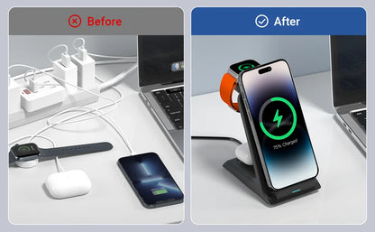 KPON 3-in-1 Wireless Charging Stand – Fast Charger for iPhone, Apple Watch & AirPods - Harotix