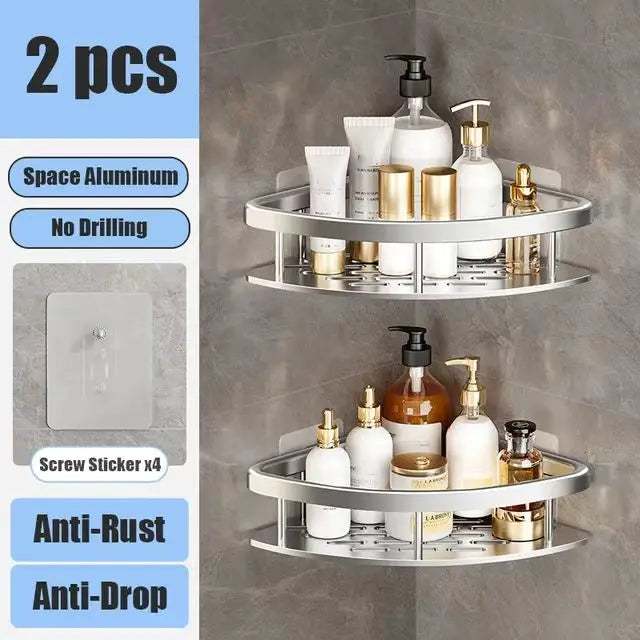 Bathroom Shelf – No Drill Wall Mounted Shower Corner Rack, Aluminum Storage Organizer - Harotix