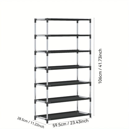 6/7 Tier Stackable Wardrobe Shoe Rack – Space-Saving Shoe Storage Organizer, Black - Harotix