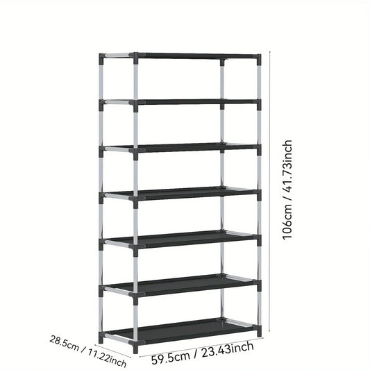 6/7 Tier Stackable Wardrobe Shoe Rack – Space-Saving Shoe Storage Organizer, Black - Harotix