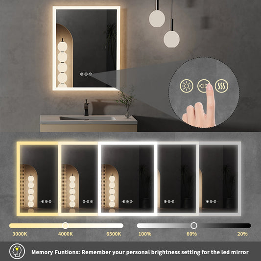 16x20 Inch LED Lighted Bathroom Mirror – Wall Mounted Vanity Mirror with Anti-Fog & Touch Control - Harotix