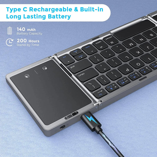 Dual Bluetooth 5.1 Foldable Mini Keyboard with Touchpad - Harotix