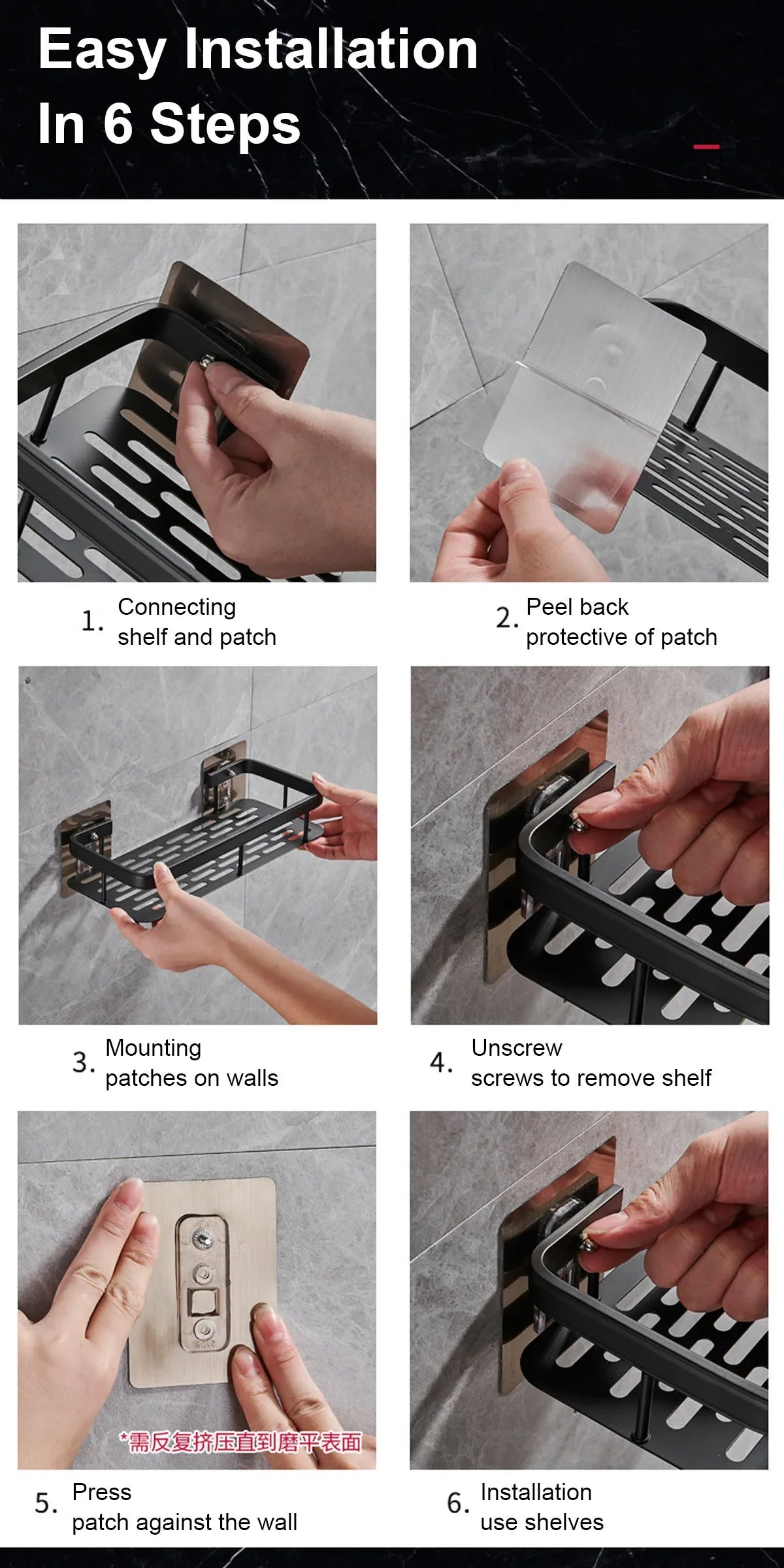 Bathroom Shelf – No Drill Wall Mounted Shower Corner Rack, Aluminum Storage Organizer - Harotix
