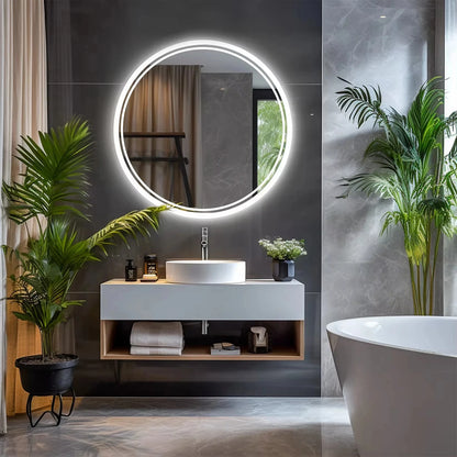 LED HD Smart Bathroom Mirror with Circle Backlit Lights – Wall Mounted Illuminated Mirror - Harotix
