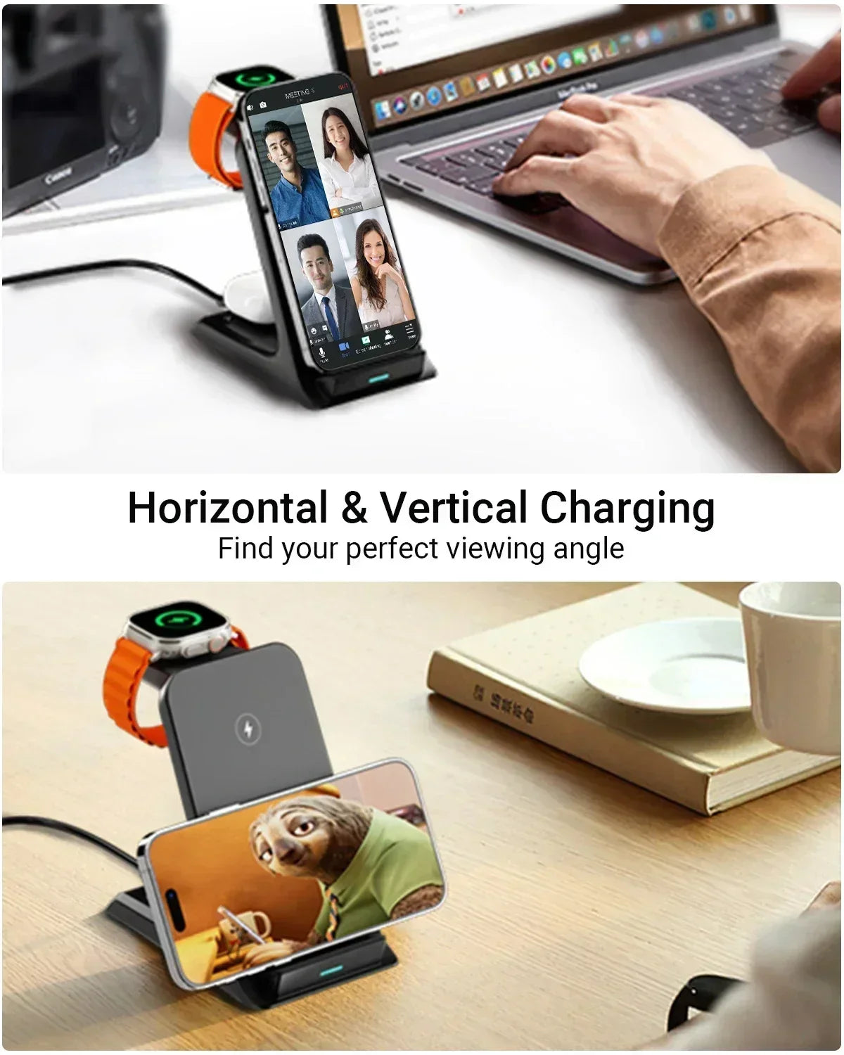 KPON 3-in-1 Wireless Charging Stand – Fast Charger for iPhone, Apple Watch & AirPods - Harotix