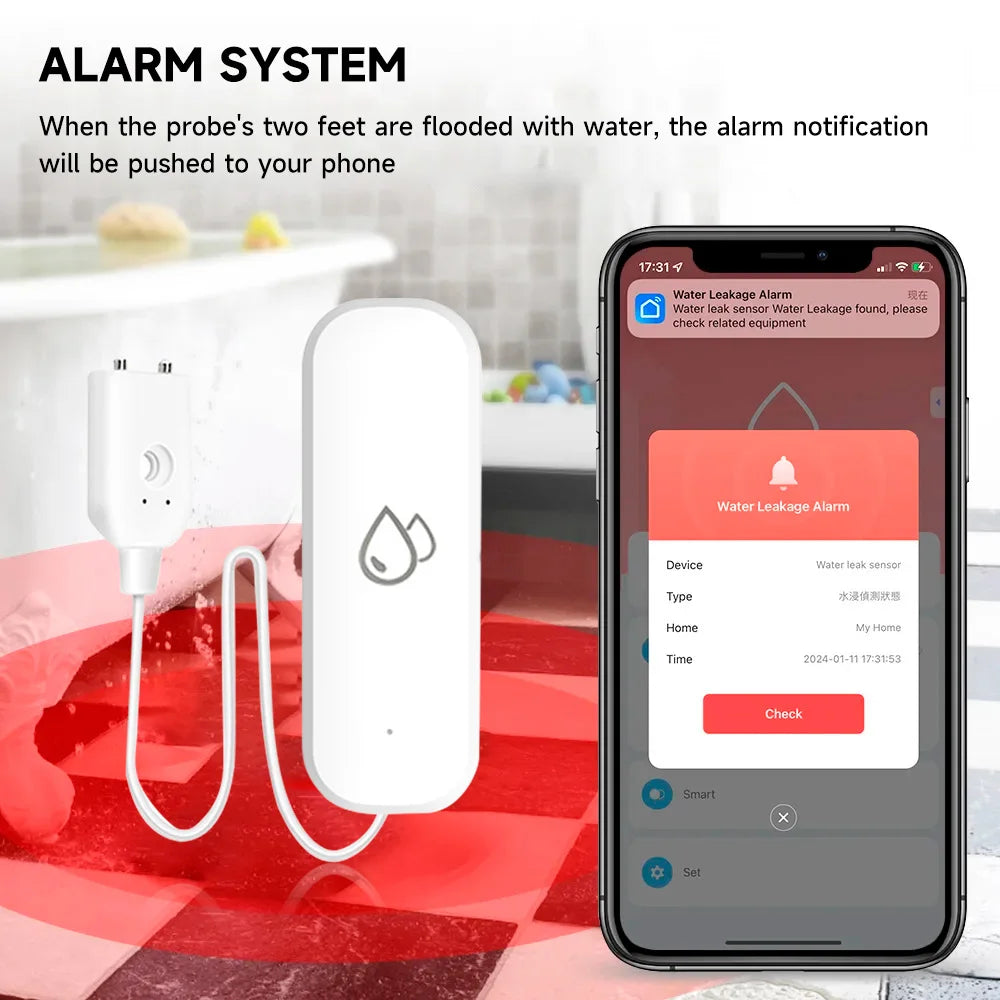Tuya WiFi/ZigBee Smart Water Leak Sensor – Flood Detector with APP Control & Alarm for Smart Home Security - Harotix