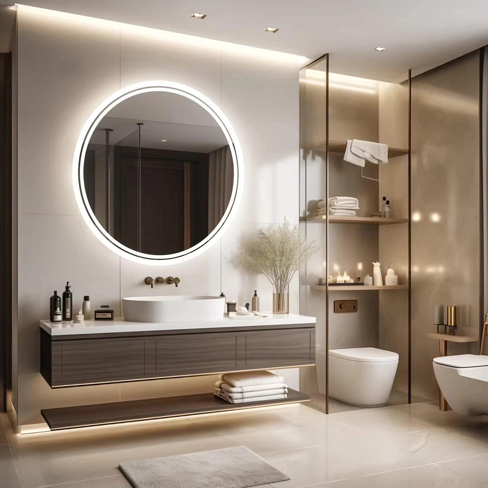 LED HD Smart Bathroom Mirror with Circle Backlit Lights – Wall Mounted Illuminated Mirror - Harotix