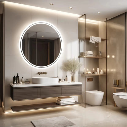 LED HD Smart Bathroom Mirror with Circle Backlit Lights – Wall Mounted Illuminated Mirror - Harotix