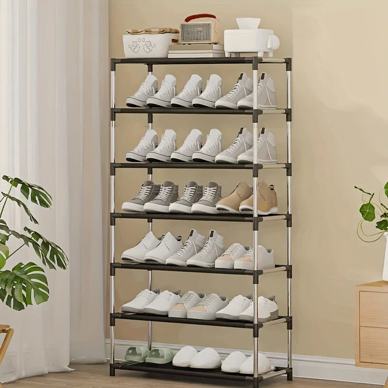 6/7 Tier Stackable Wardrobe Shoe Rack – Space-Saving Shoe Storage Organizer, Black - Harotix