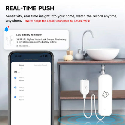 Tuya WiFi/ZigBee Smart Water Leak Sensor – Flood Detector with APP Control & Alarm for Smart Home Security - Harotix
