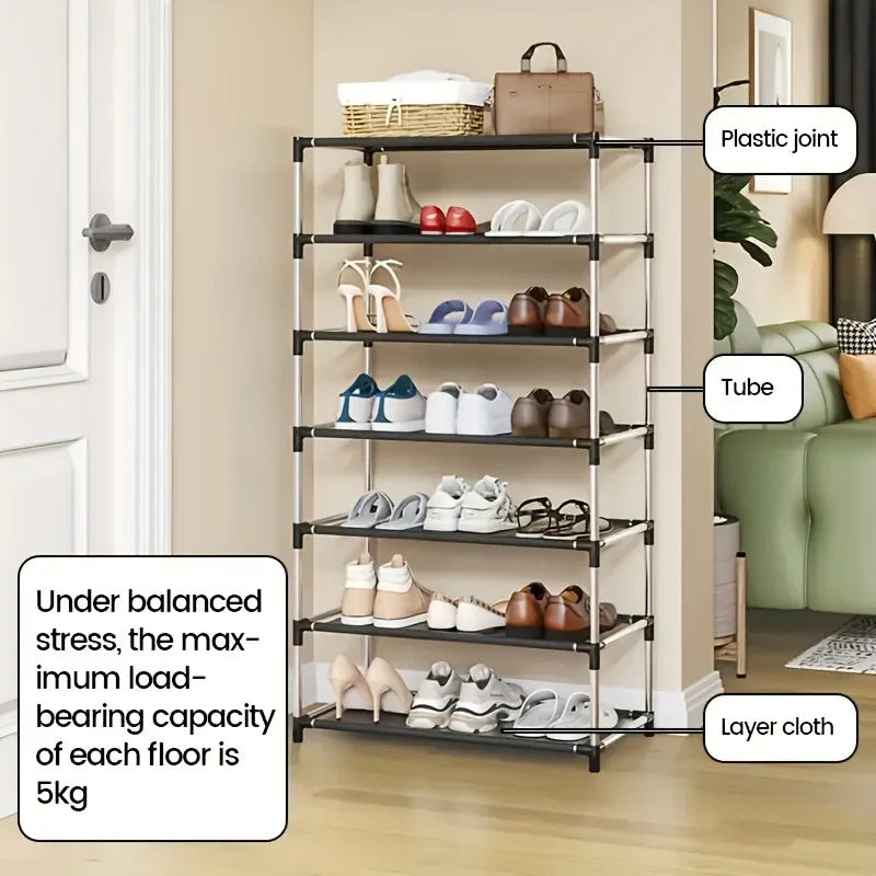 6/7 Tier Stackable Wardrobe Shoe Rack – Space-Saving Shoe Storage Organizer, Black - Harotix